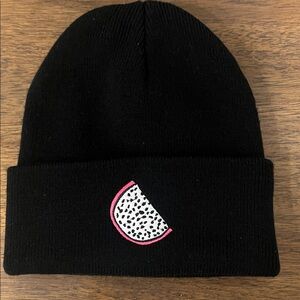 LITTLE SPOON Black Knit Beanie with Embroidered Dragon Fruit